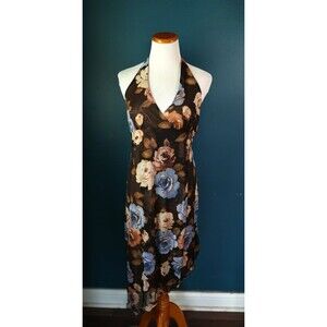 Vintage Y2K 90s Younique Floral Roses Halter Dress Whimsigoth Cottagecore Medium